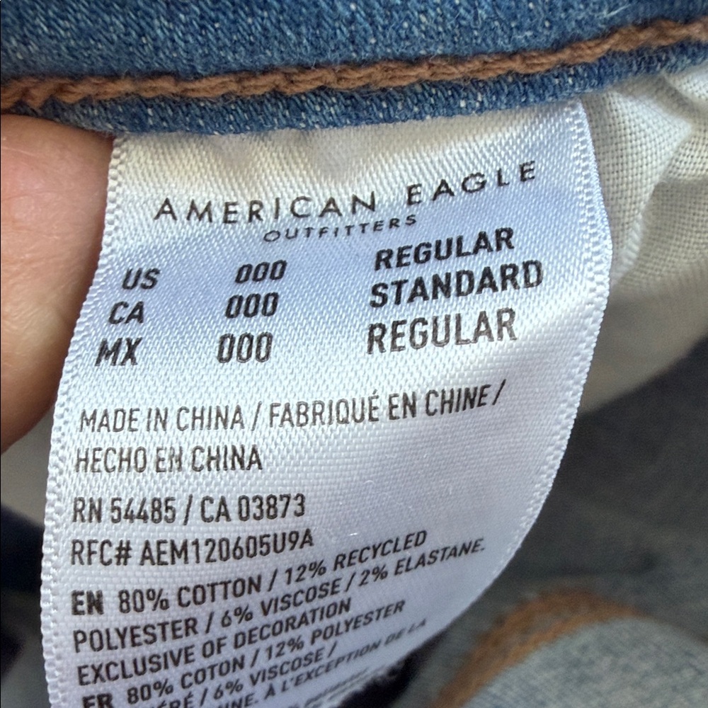 American Eagle High waisted Distressed Blue Skinny Jeans size 000 - Picture 11 of 15